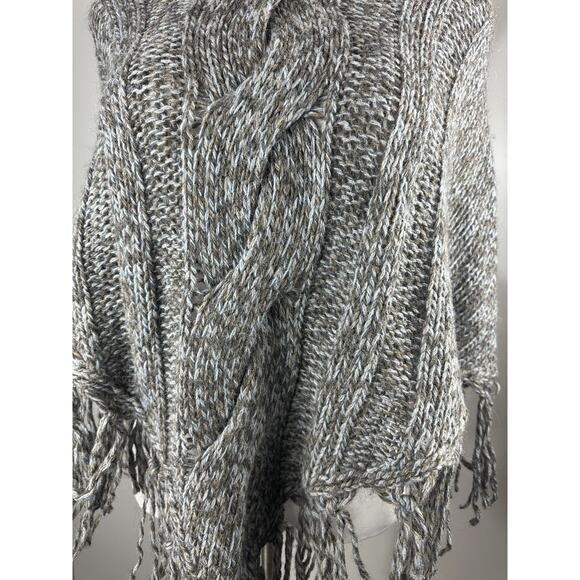 Inis Crafts 100% Merino Wool Poncho Sweater Cape Fringe Brown Irish Made S/M - Picture 6 of 16